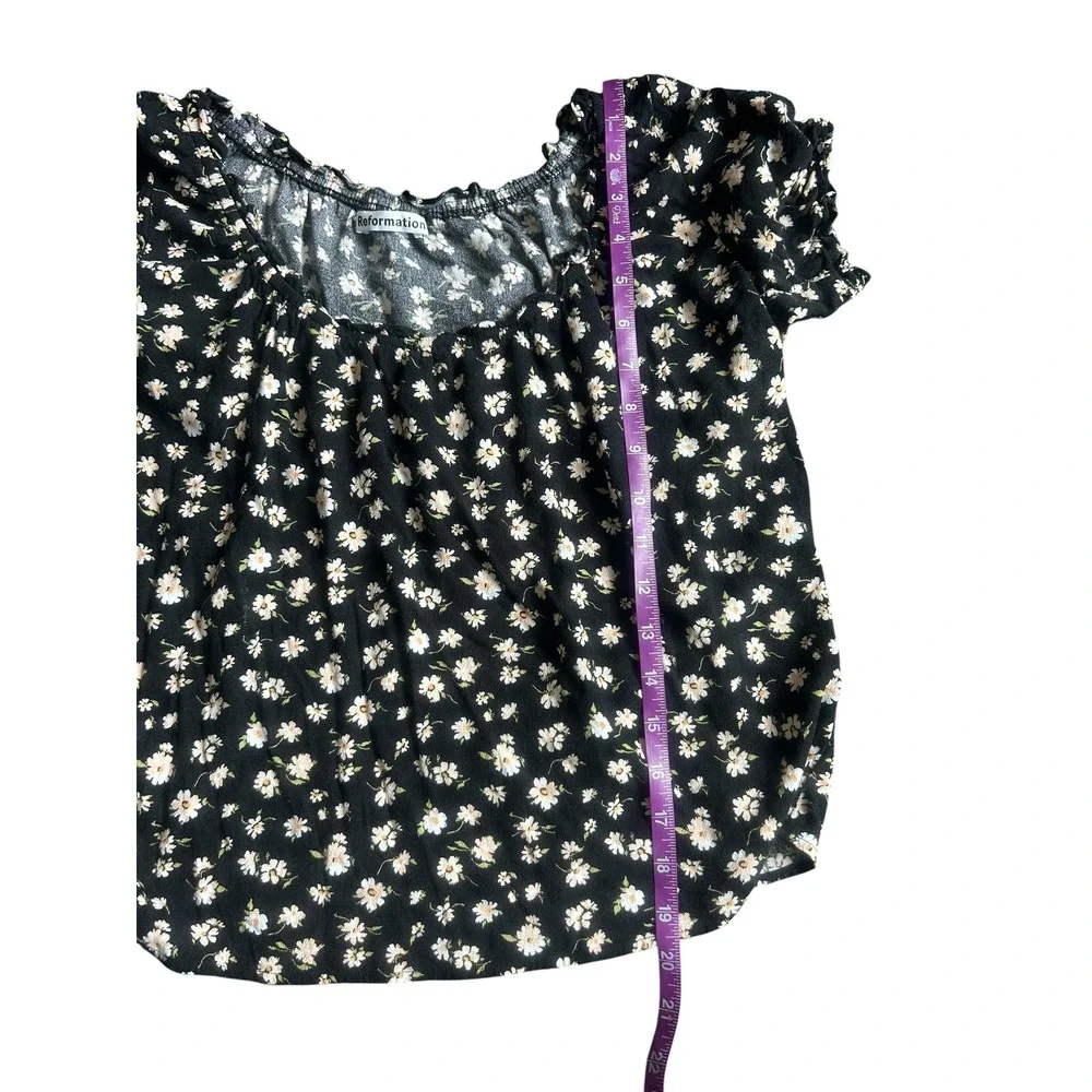 Reformation Cheyanne Top Haley Black Floral Puff Sleeve Scoop Neck Blouse Small